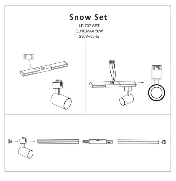 Reflektor do szynoprzewodu Snow 3F, czarny, 1x50W GU10