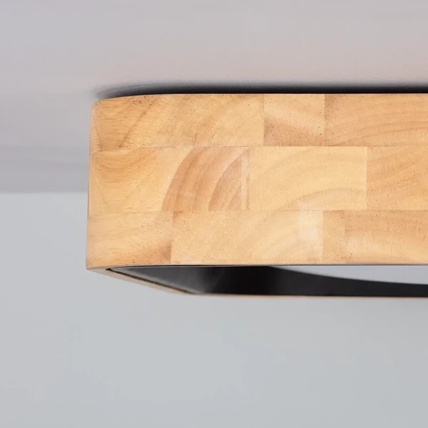 Plafon LED Abruzzo Mazza 16W Kwadratowy Naturalne Drewno 3 Barwy Świecenia CCT 37cm