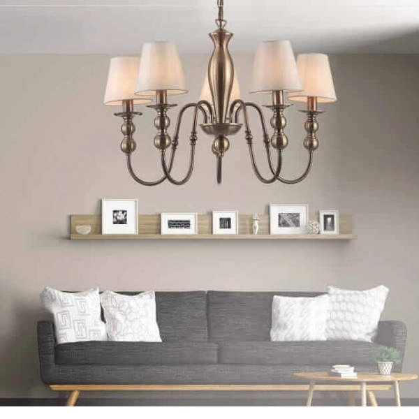 Żyrandol GRADO 5, patynowy z białymi abażurami, 5x40W E14