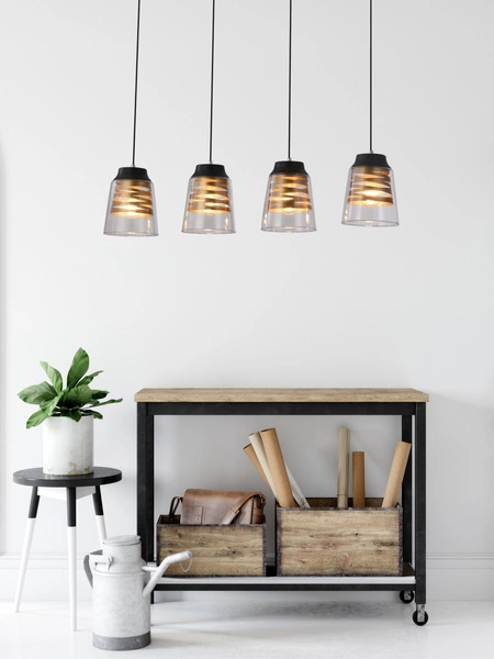 Lampa wisząca FRESNO, 34-78124, czarny/transparentny/złoty, 4x60W E27