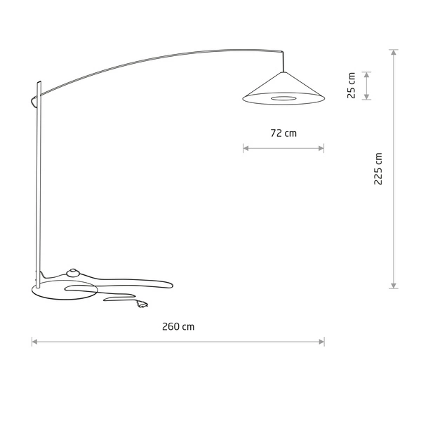 Lampa podłogowa POISE black A E27 wys.240cm dług.260cm przewód 270cm włącznik | 11768