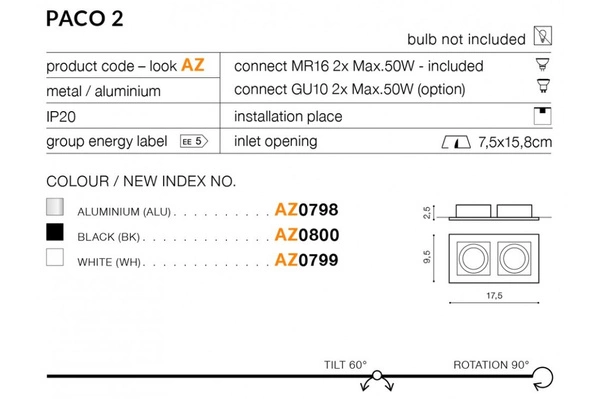 Azzardo PACO 2 ALUMINIUM 798