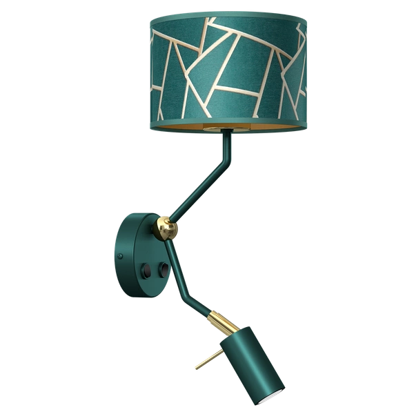 Kinkiet ZIGGY GREEN, MLP7573, butelkowa zieleń/złoty, 1x60W E27 + 1x8W mini GU10