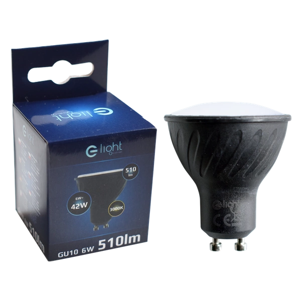 CZARNA ŻARÓWKA GU10 LED, EKZA251, 6W, BARWA: CIEPŁA