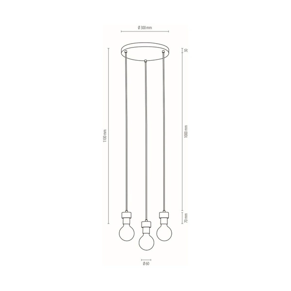 Lampa wisząca Clarte 3xE27 maks. 60W Dąb olejowany/Czarny metal/Czarny kabel z tkaniny 3271304R