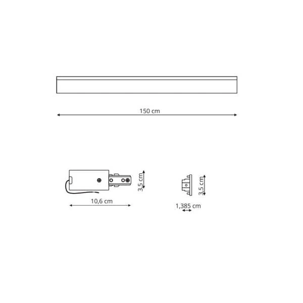 Szynoprzewód jednofazowy czarny -1,5 metra + zasilanie końcowe + zaślepka