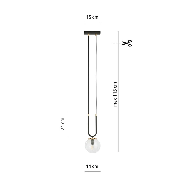 Lampa wisząca Emibig GLAM 1 Czarny/TRANSPARENT 1114/1