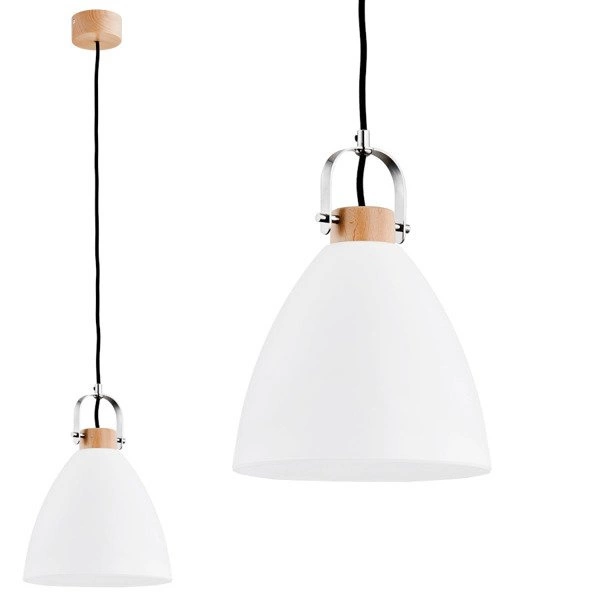 Lampa wisząca zwis HERMINA biały mleczny /drewno śr. 22cm