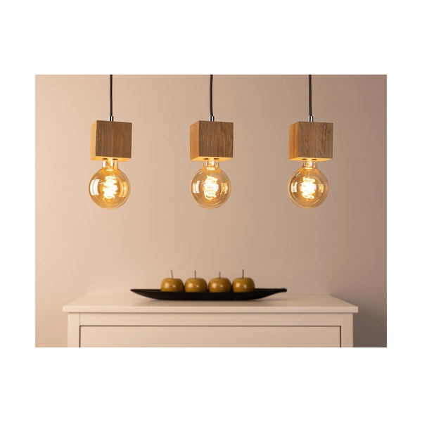 Kwadratowa Lampa Wisząca Trongo 3xE27 Max.60W Dąb Olejowany/Antracyt Tkanina Kabel 7161374L