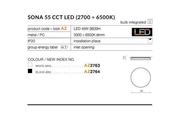 Azzardo SONA 55 CCT WHITE 2763