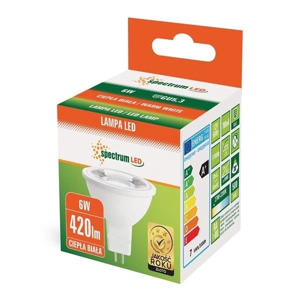 LED MR16 12V 6W SMD 38 ST WW Z SOCZEWKĄ SPECTRUM
