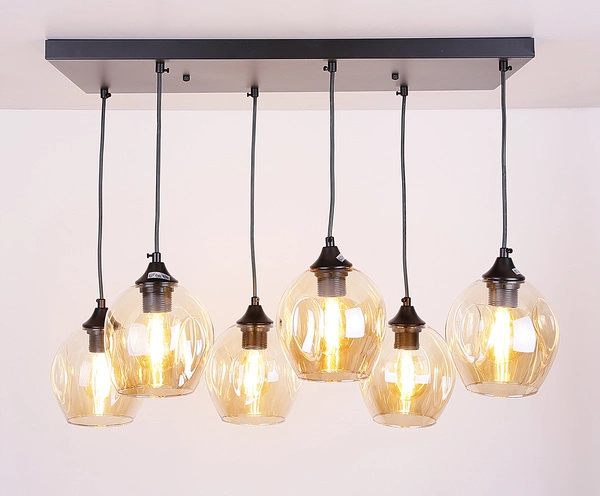 Lampa wisząca ASPA, czarna z brązowymi kloszami, 6x40W E27