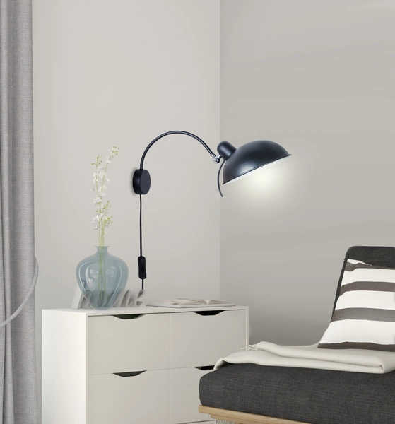 Kinkiet na wysięgniku NORA 21-53602 czarny 1x40W E14 z wtyczką i wyłącznikiem