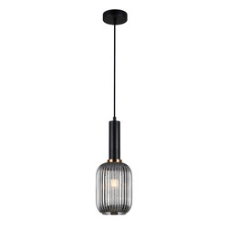 Lampa wisząca ANTIOLA z dymionym kloszem śr. 15cm E27 | czarny