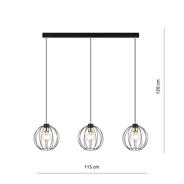Lampa wisząca Emibig GINO 3 Czarny/GOLD 1222/3