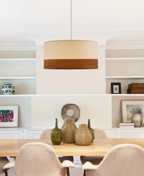 Lampa wisząca BLANCO, 31-17536, biały/orzech, 1x40W E27