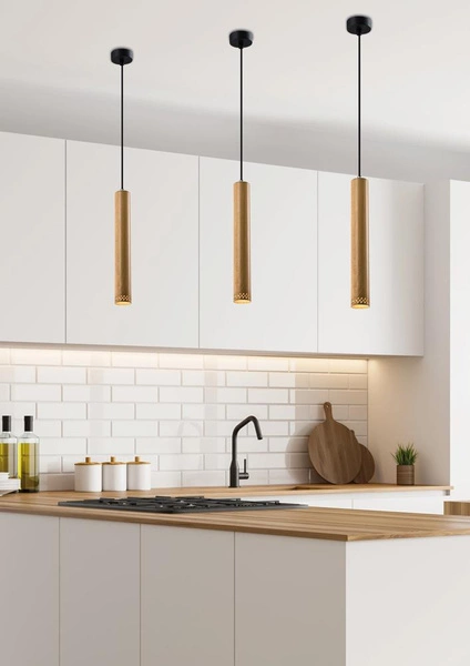 Lampa wisząca TUBO, 40 cm, 31-78599, czarny/drewno, 1x25W GU10