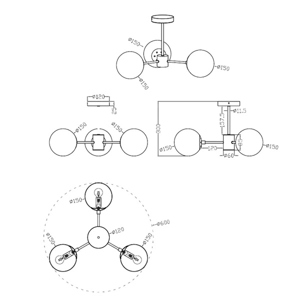 Lampa wisząca Roma 3, złota z białymi kloszami, 3x40W E14