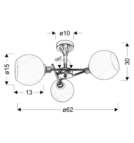 Lampa sufitowa RAUL 33-72221 chromowa z białymi kloszami 3x40W E14