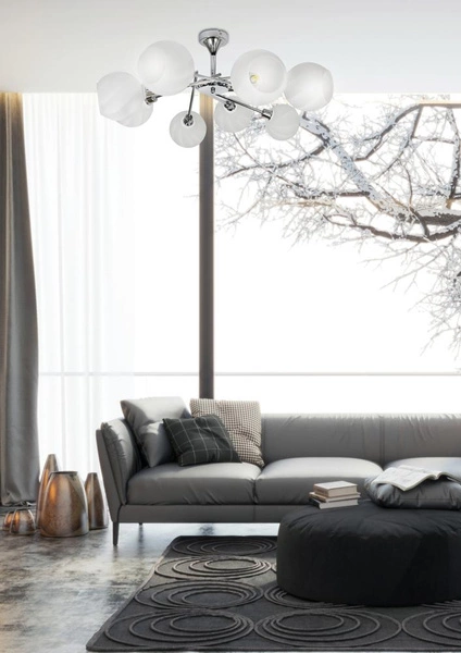 Lampa sufitowa RAUL 38-72290 chromowa z białymi kloszami 8x40W E14