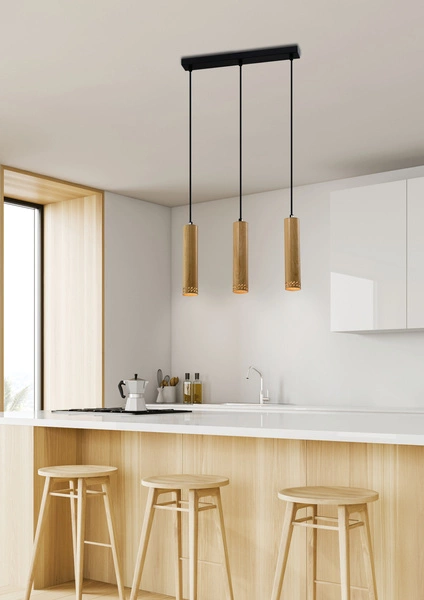 Lampa wisząca TUBO, 33-79138, czarny/drewno, 3x25W GU10