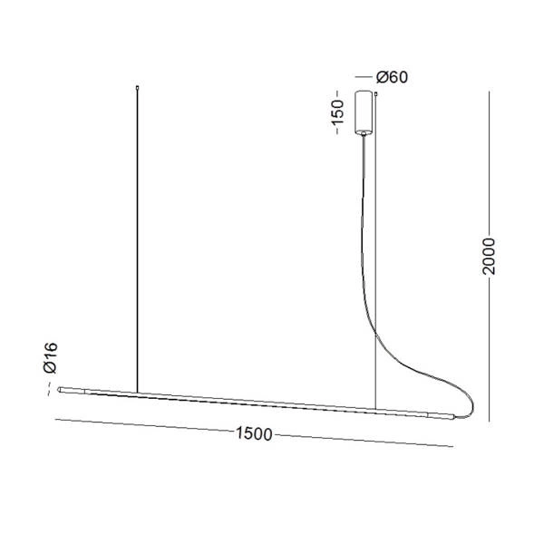 Nowoczesna smukła lampa wisząca LINE 363 18W 3000K biała ciepła szer. 150 cm | Czarna