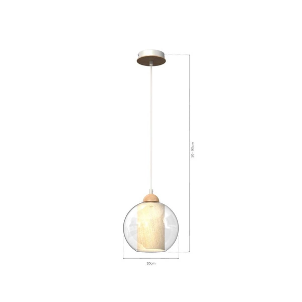 Lampa wisząca TELA, fi20, biały/transparentny/drewno, 1x60W E27, MLP7955