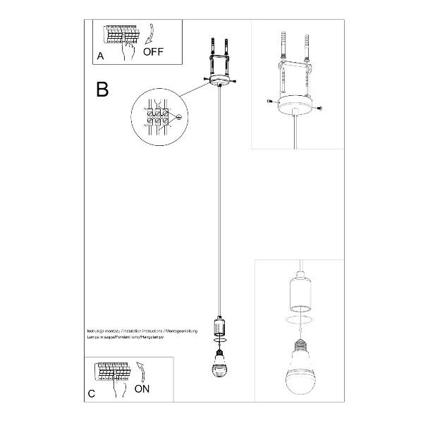 Lampa Wisząca EDISON SL.0150 czarny biały 1xE27