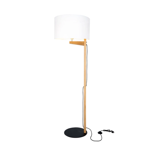Lampa podłogowa Alina 1xE27 Max.60W Dąb olejowany/Czarny metal/Czarny kabel z tkaniny/Biały klosz z tkaniny 751021904