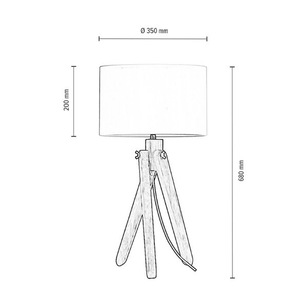 Lampa Stołowa Rune 1xE27 Maks. 40W Dąb Olejowany/Czarny Kabel PCV/Abażur z Białej Tkaniny 7017407811285