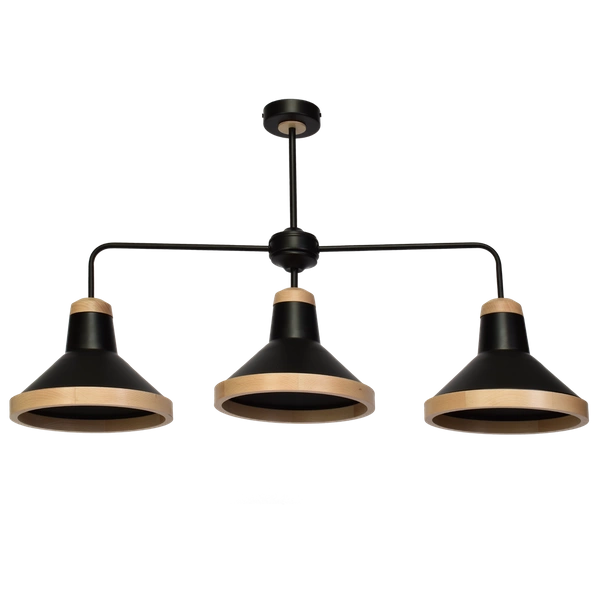 Lampa sufitowa SALMA, czarny/drewno, 3x60W E27, MLP6297