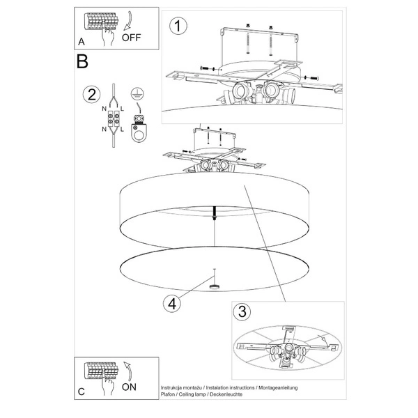 Lampa sufitowa SKALA SL.0813, 80cm, biała, 6x60W E27