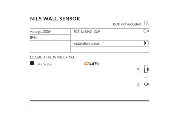 Azzardo NILS WALL SENSOR BK 4479