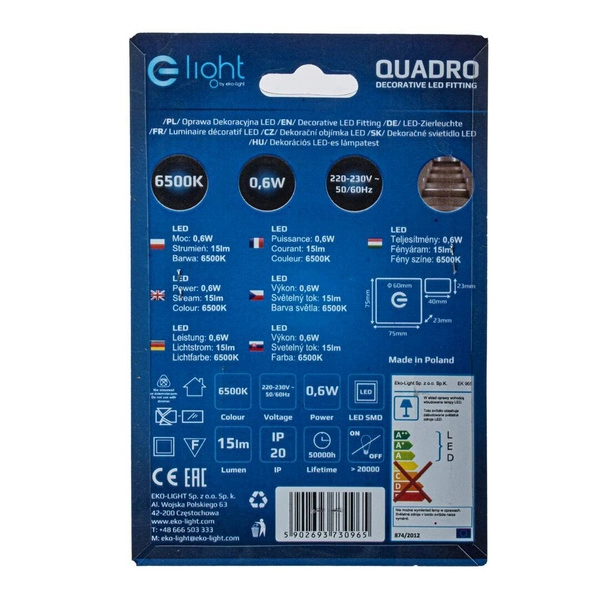 Oprawa schodowa 0,6W QUADRO zimna 6500K