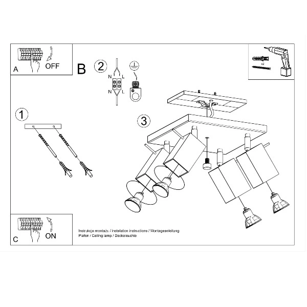 Designerska Plafon lampa MERIDA 4 SL.0102 Czarna 4xGU10