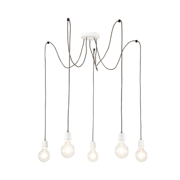 Lampa Wisząca Porcia 5xE27 Max.60W Biały Metal/Biała Ceramika/Antracytowy Kabel Tkaninowy 3181502
