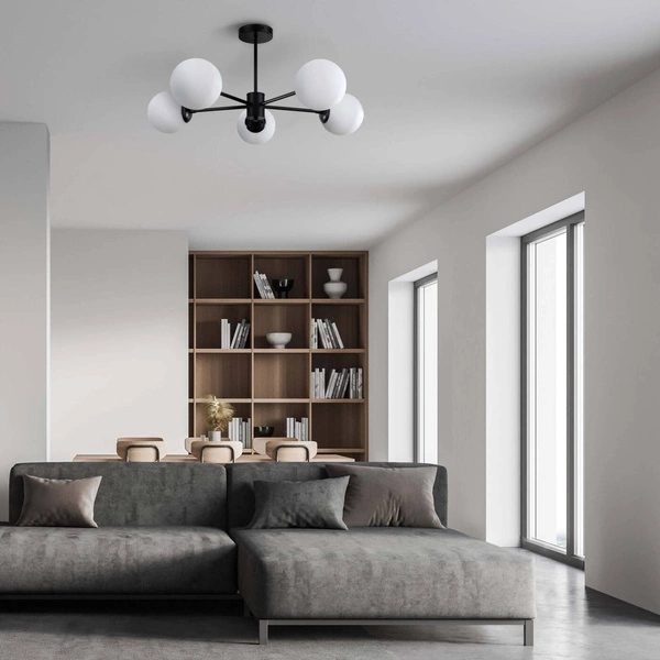 Lampa wisząca Roma 5, czarna z białymi kloszami, 5x40W E14