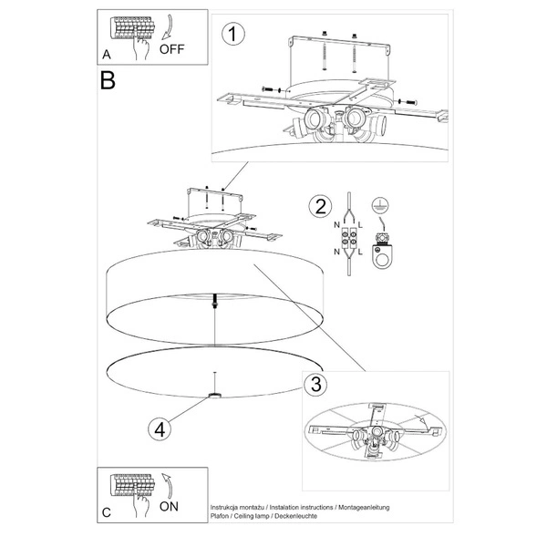 Lampa sufitowa SKALA SL.0812, 70cm, czarna, 6x60W E27