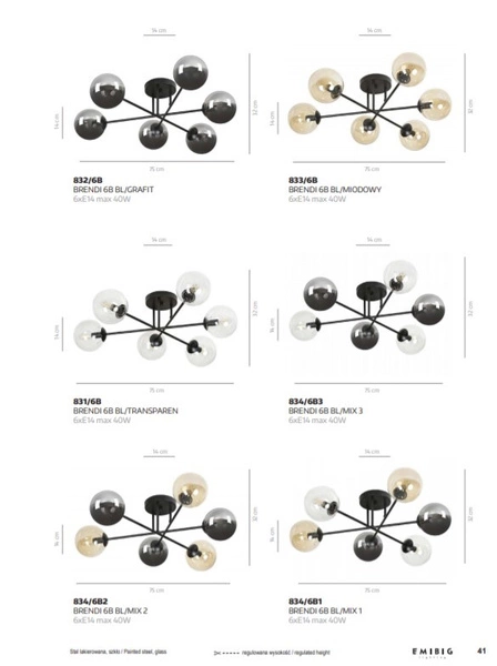 Lampa sufitowa Emibig BRENDI 6B BL MIX 2 834/6B2