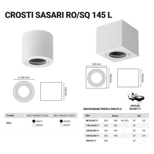 Oprawa sufitowa spot kostka natynkowa CROSTI SASARI SQ 145 L czarny szer. 16cm