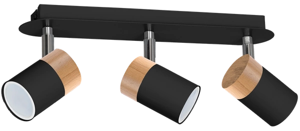 Lampa sufitowa JOKER, MLP6304, czarny/drewno/chrom, 3x8W GU10