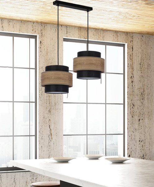 Lampa wisząca TWIN, 32-17888, czarny/drewno, 2x40W E27