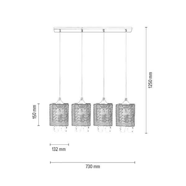 Lampa Wisząca Gracja 4xE27 Max.60W Chrom Metal/Przezroczysty Kabel PCV/Przezroczyste Szkło 8174428