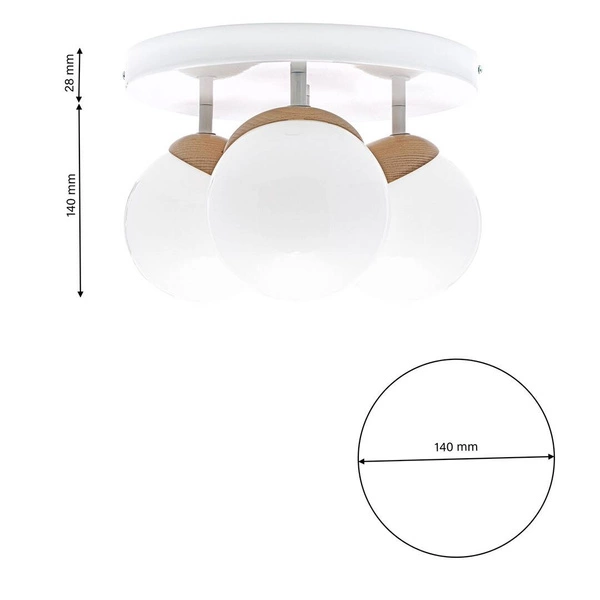 Lampa sufitowa nowoczesna szklana kula plafon SFERA WOOD III drewno/biały śr. 35cm