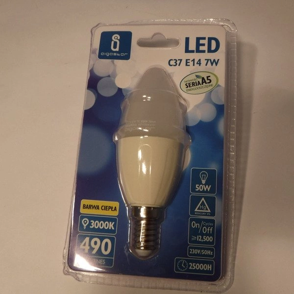 Żarówka LED E14 7W ciepła 3000K świeczka C37