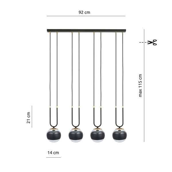 Lampa wisząca Emibig GLAM 4 Czarny/STRIPE 1113/4