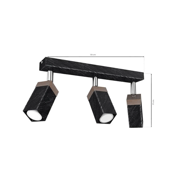 Lampa sufitowa SOLO, MLP7473, przecierany czarny/drewno patynowane, 3x5W mini GU10