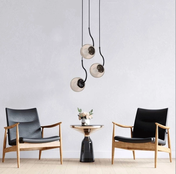 Lampa wisząca HOOK, czarna z bursztynowymi kloszami, 3x40W E27