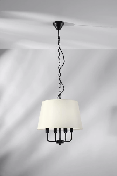 PASTERI LAMPA WISZĄCA CZARNY MATOWY 4X40W E14 ABAŻUR BEŻOWY