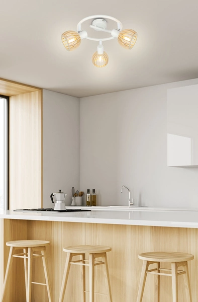 Lampa sufitowa ATARRI spirala 3xE14 biały/drewno 98-68125